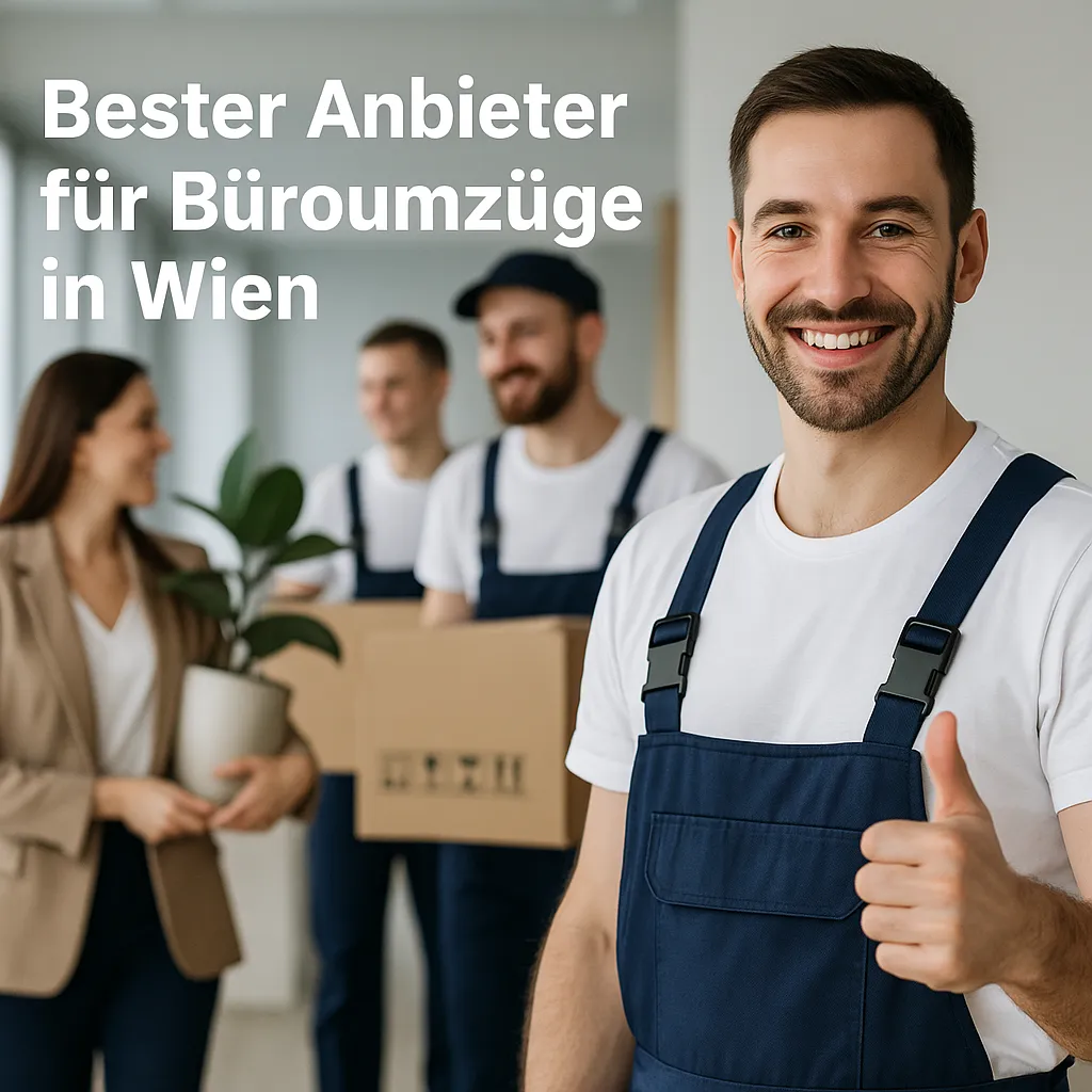Freundliches Umzugsteam mit Daumen hoch bei professionellem Büroumzug in Wien.